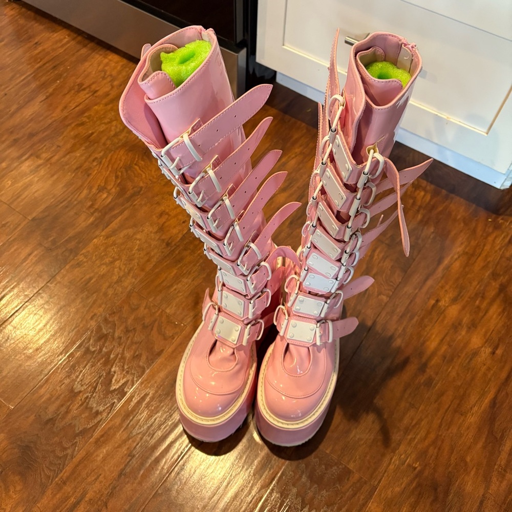 Demonia Pink Platform Buckle Boots - image 6